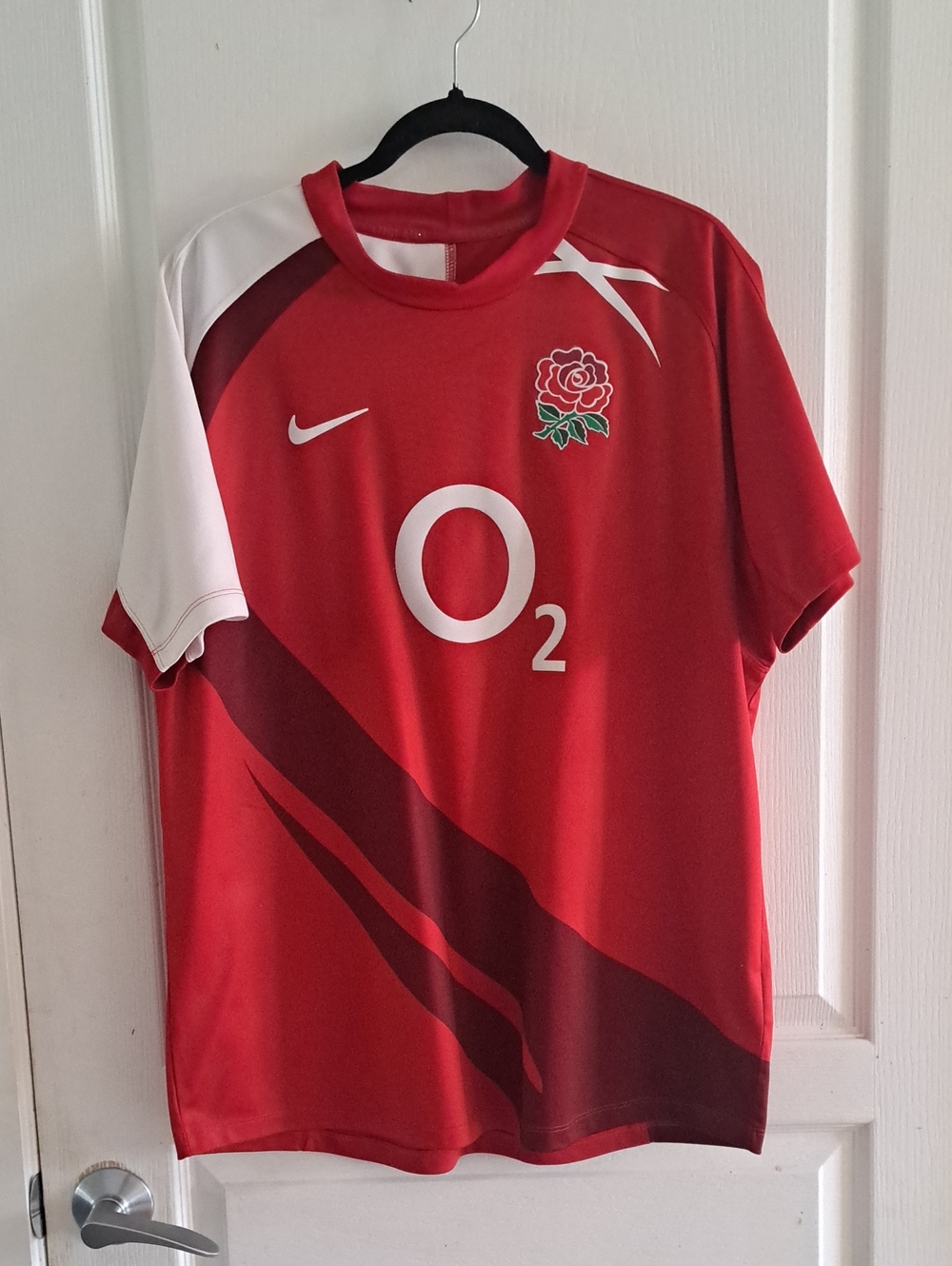 Nike Men’s Red England Rugby Jersey with White Accents